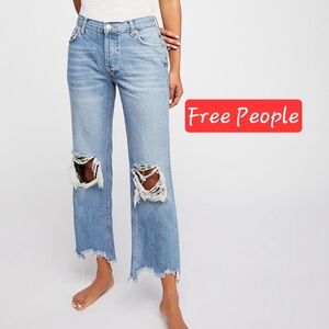 Free People Distressed Straight Ankle Jeans Sz 28